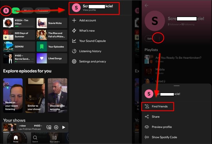 tap Find Friends | Add Friends on Spotify