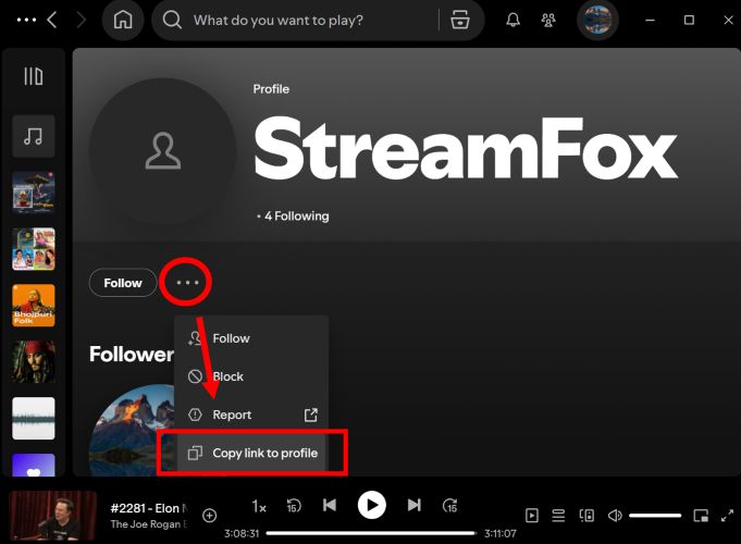 choose Copy link to profile | Add Friends on Spotify