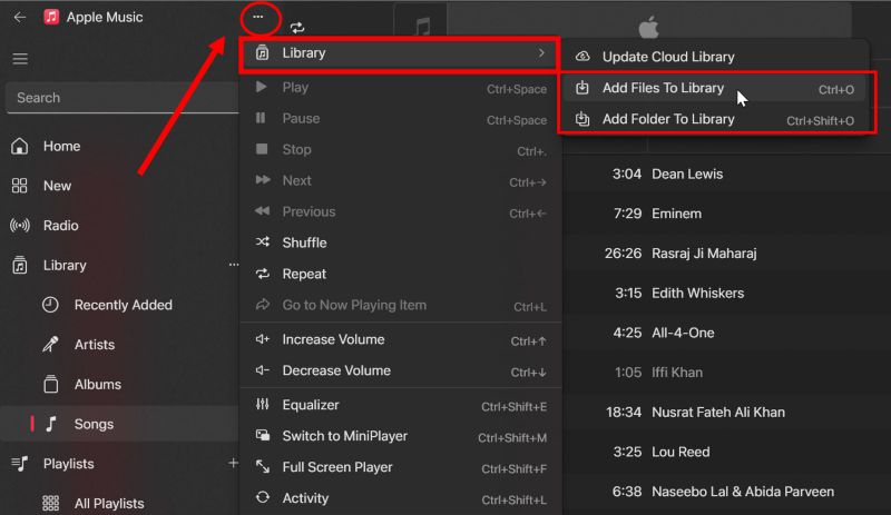 select Add Folder to Library | Add Local Files to Apple Music