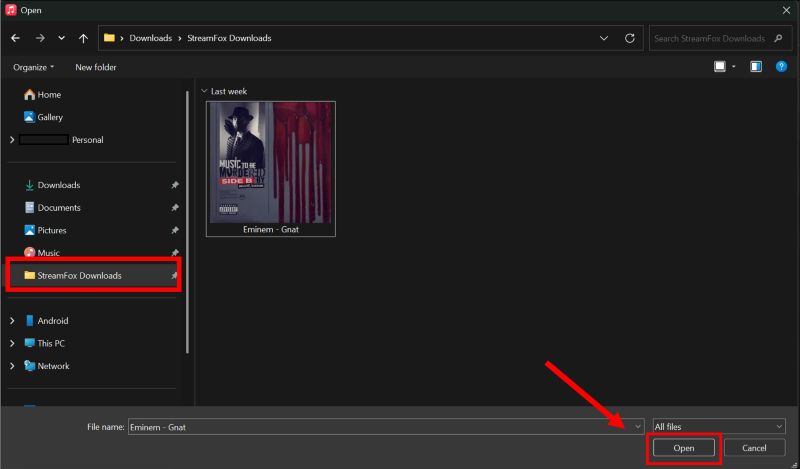 click Open | Add Local Files to Apple Music