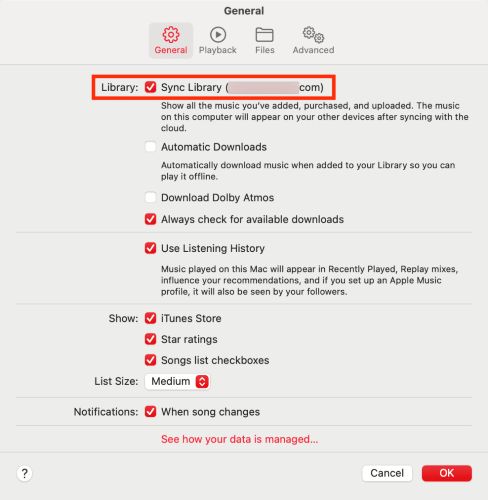 General tab | Add Local Files to Apple Music