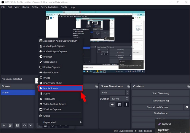 choose Media Source | Add Spotify to OBS