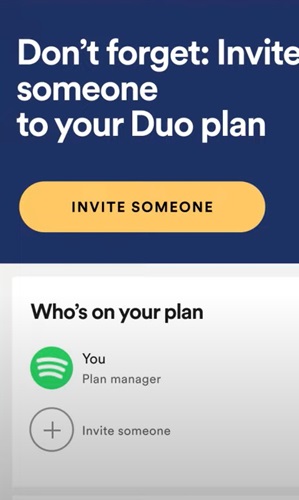 tap Invite Someone | Spotify Premium Duo
