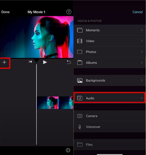 choose Audio | Add Spotify Music to iMovie
