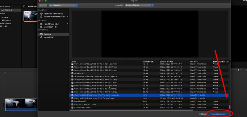 press Import Selected | Add Spotify Music to iMovie