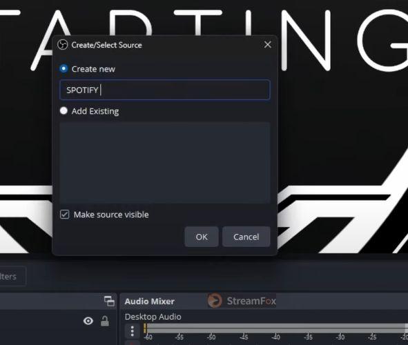 give source a name | Add Spotify to OBS