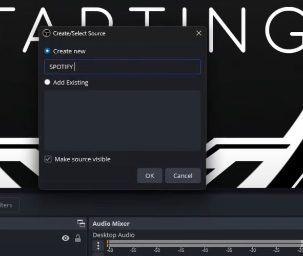 give source a name | Add Spotify to OBS