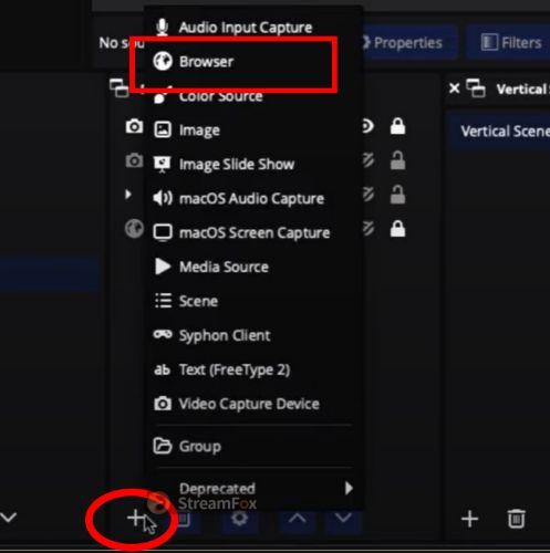 select Browser | Add Spotify to OBS