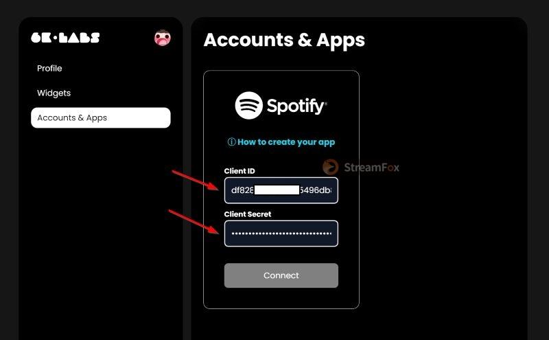 click Connect | Add Spotify to OBS