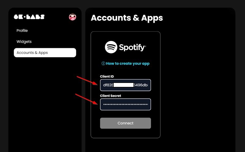 click Connect | Add Spotify to OBS
