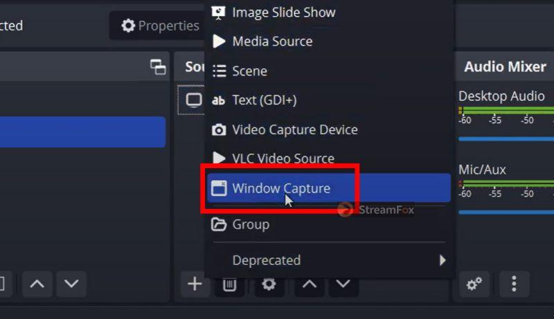 select Window Capture | Add Spotify to OBS