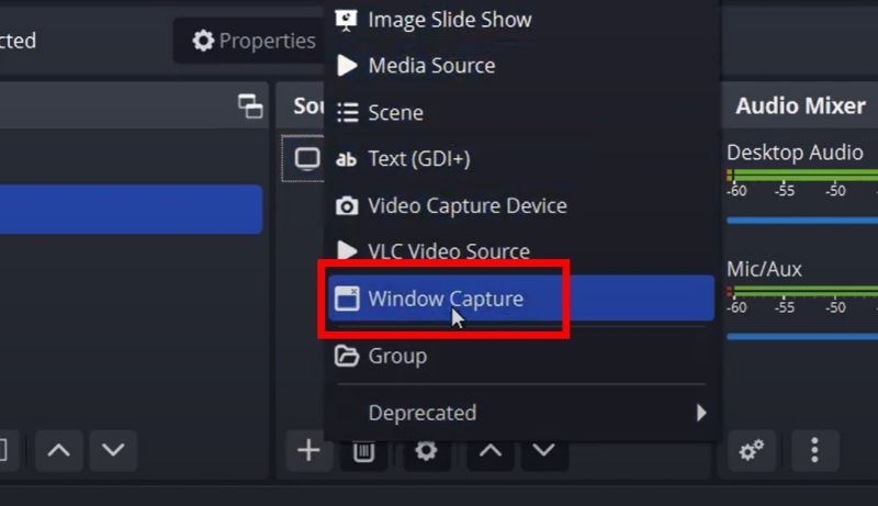 select Window Capture | Add Spotify to OBS