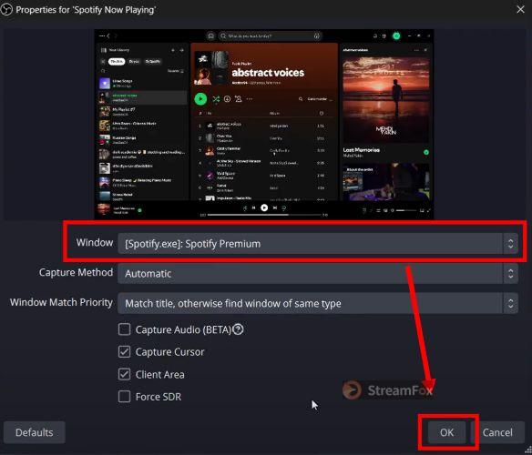 select Spotify from the list | Add Spotify to OBS