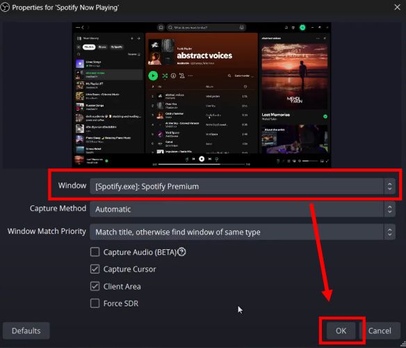 select Spotify from the list | Add Spotify to OBS