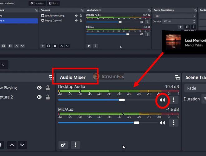Audio Mixer panel | Add Spotify to OBS