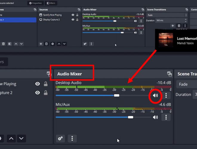 Audio Mixer panel | Add Spotify to OBS