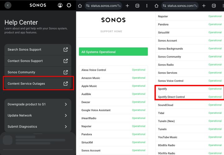 tap Content Services Outages | Add Spotify to Sonos