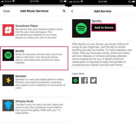 tap Add to Sonos | Add Spotify to Sonos