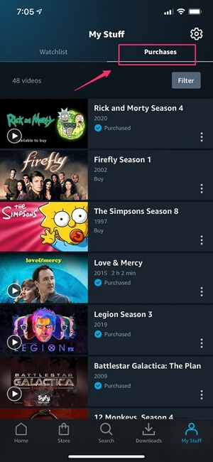 Library | delete purchases on amazon prime video