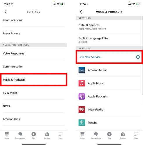 tap Link New Service | Play Spotify on Amazon Echo