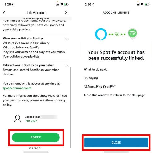 tap Close | Play Spotify on Amazon Echo