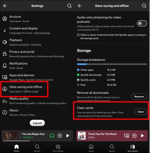 tap Clear Cache | Log Out of All Devices on Spotify