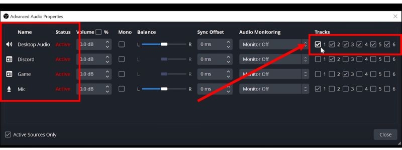 check audio tracks | Add Spotify to OBS