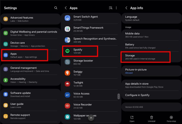 tap Storage | Fix Spotify Black Screen