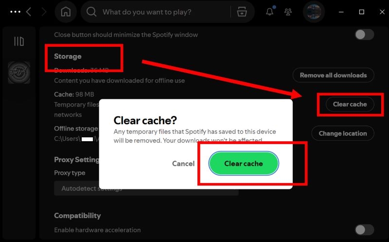 clear Spotify cache | Fix Spotify Black Screen