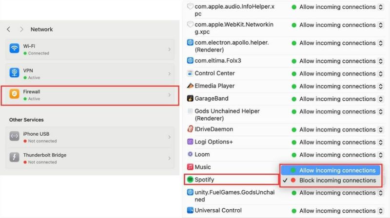select Allow incoming connections | Fix Spotify Black Screen