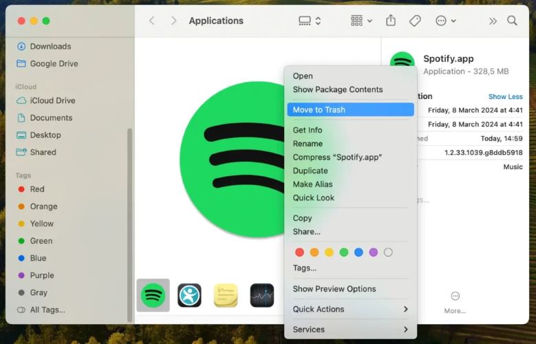 select Move to Trash | Spotify Search Not Working
