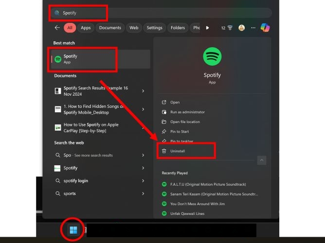 click Uninstall | Spotify Search Not Working
