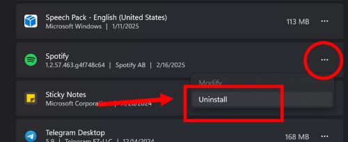 Installed Apps window | Spotify Search Not Working