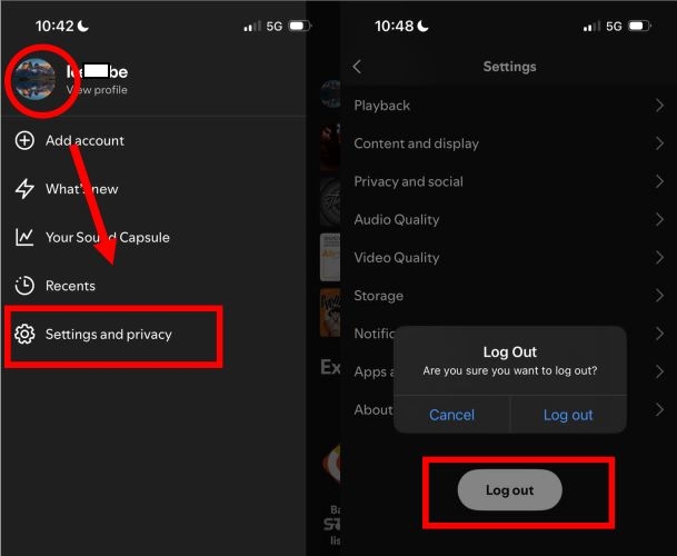 tap Log Out | Spotify Search Not Working