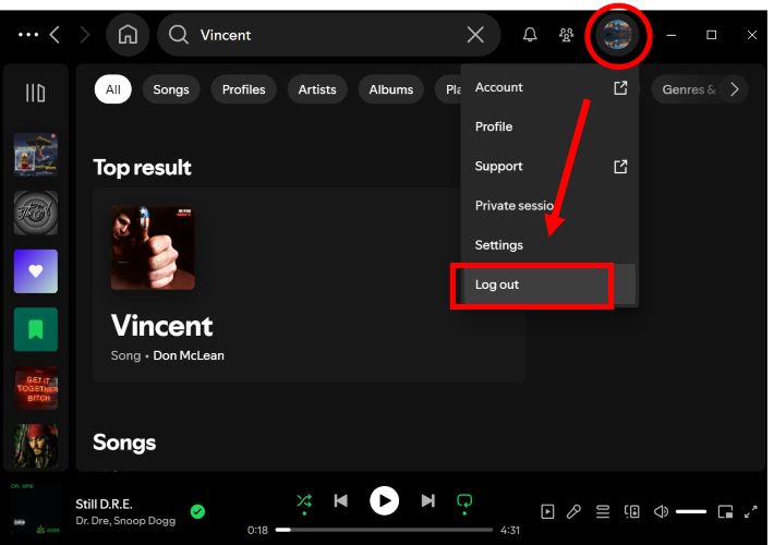 click profile | Spotify Search Not Working
