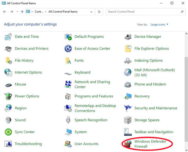 select Windows Defender Firewall | Spotify Local Files Not Syncing