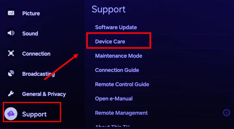 choose Device Care | Play Spotify on Samsung Smart TV