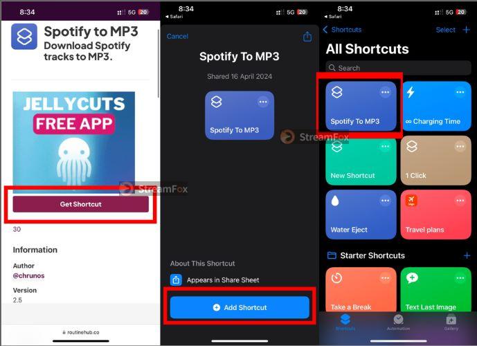 select Add Shortcut | Extract Spotify Songs