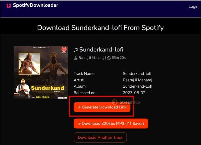 select Generate Download Link | Extract Spotify Songs