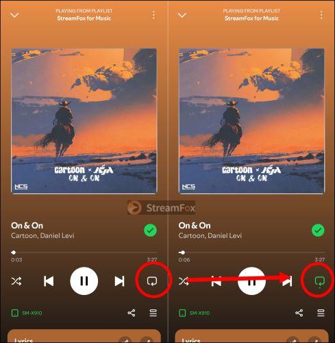 tap repeat icon | Restart a Playlist on Spotify