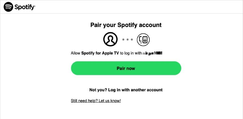 select Pair Now | Play Spotify on Apple TV