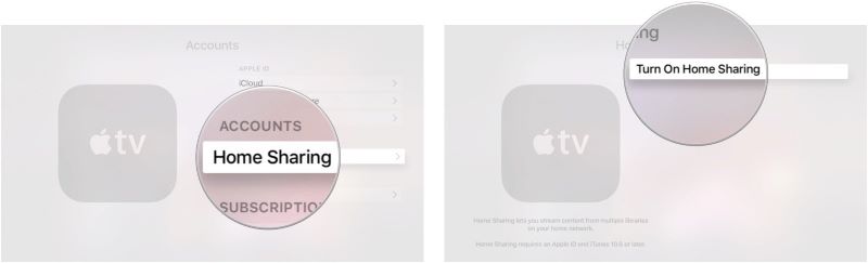 select Home Sharing | Play Spotify on Apple TV