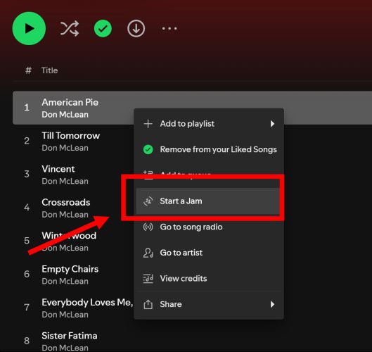 select Start a Jam | Add Friends on Spotify