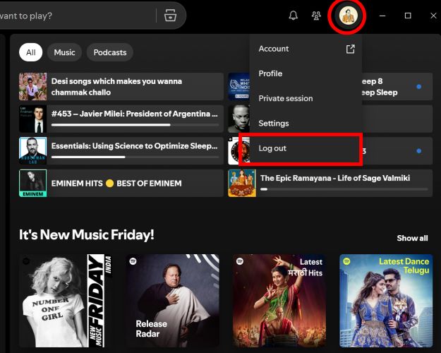 click profile | Log Out of All Devices on Spotify