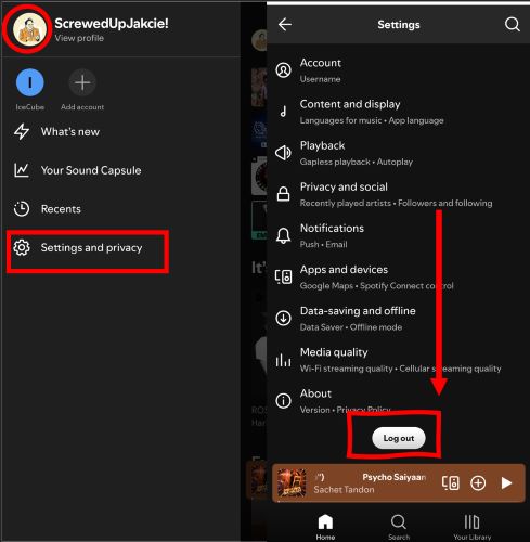 tap Log Out | Log Out of All Devices on Spotify