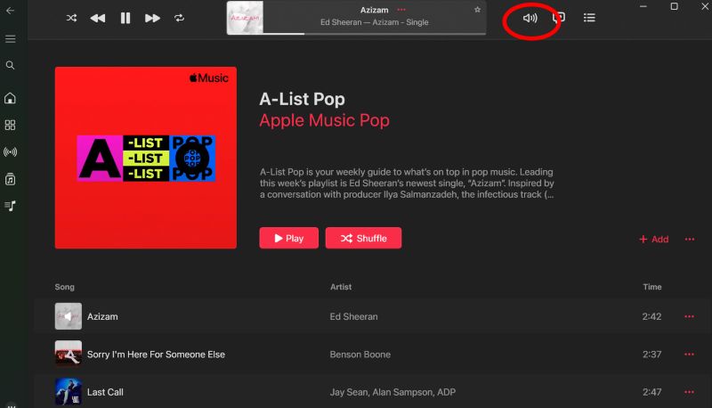 click speaker icon | Make Apple Music Louder