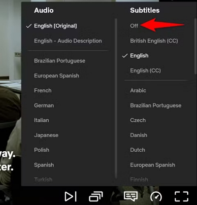 Subtitles section | how to remove subtitles on Netflix
