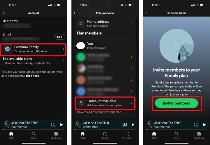 select Invite Members | Play Spotify on Two Devices Simultaneously
