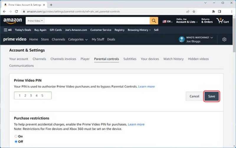 restrict purchases | delete purchases on amazon prime video