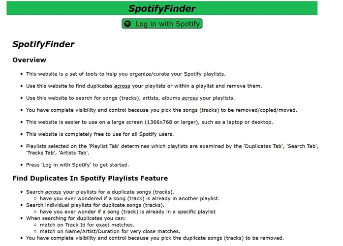 go to Finder spotifyfinder site | Remove Duplicates from Spotify Playlists